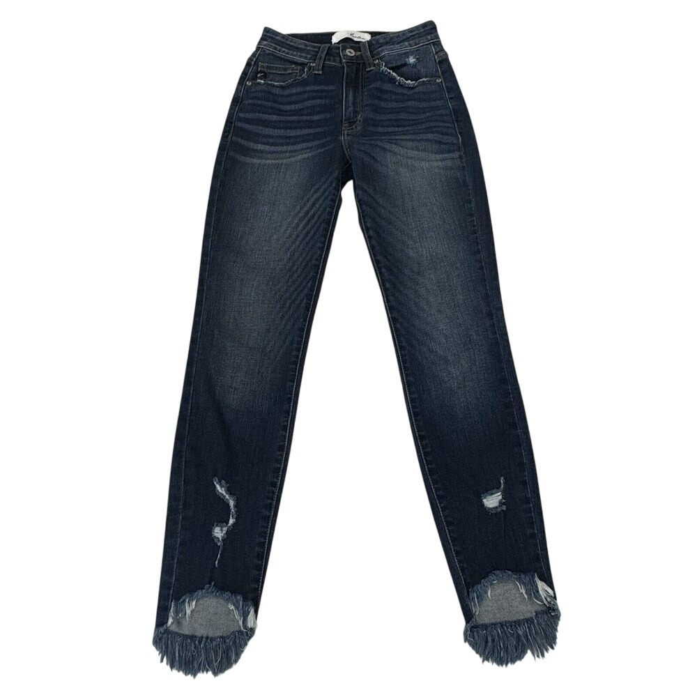 KanCan High Rise Skinny Jeans Womens 0 Dark Wash Distressed Raw‎ Hem Y2K